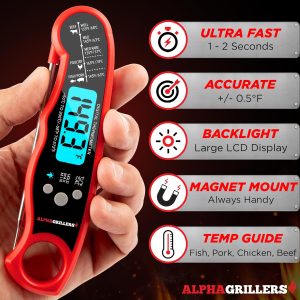 Alpha Grillers Meat Thermometer Digital - Instant Read Food Thermometer for Cooking Grilling BBQ Accessories Kitchen Gadgets Stocking Stuffers for Men Christmas Gifts for Men White Elephant Gifts Him - Image 6