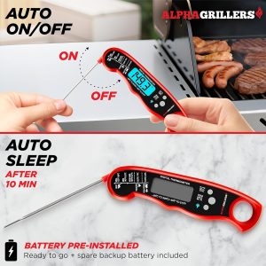 Alpha Grillers Meat Thermometer Digital - Instant Read Food Thermometer for Cooking Grilling BBQ Accessories Kitchen Gadgets Stocking Stuffers for Men Christmas Gifts for Men White Elephant Gifts Him - Image 7