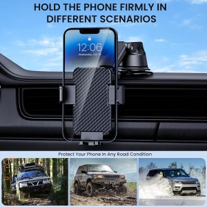 phone holders for your car Phone Holder Car [Military Grade Suction Ultra Strong Base] Cell Phone Car Holder 3 in 1 Dashboard Windshield Air Vent Hands-Free for Dash Mounting Kits iPhone Android - Image 7