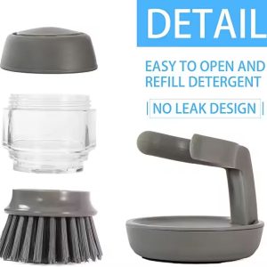 Kitchen Scrub Brushes Dishwashing Brush for Pots Pans Sink Dish Scrubber With Tray Palm Dish Brush With Soap Dispenser - Image 4