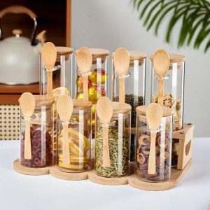 YOLOWE HOME 360ml Glass Jars with Bamboo Lids Modern Design Food Container for Kitchen Pasta Cookies Customizable for Party Use - Image 5