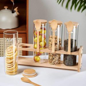 YOLOWE HOME 360ml Glass Jars with Bamboo Lids Modern Design Food Container for Kitchen Pasta Cookies Customizable for Party Use - Image 2