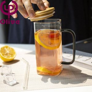 Modern Design Heat-Resistant Glass Tea Cup with Color Handle Square Juice Cup for Household Drinking Microwave Breakfast Cup - Image 4